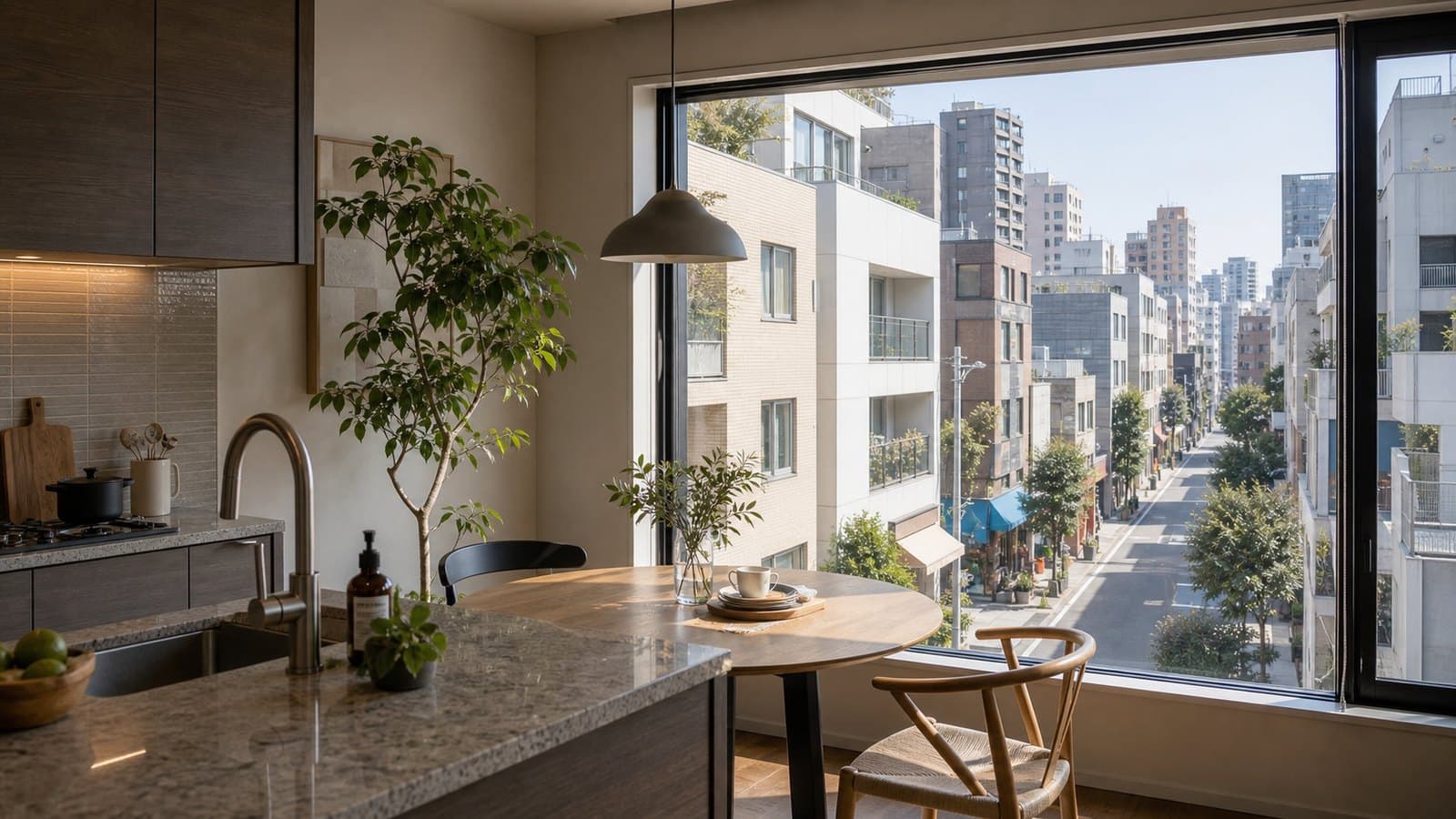 広尾周辺を想起させる落ち着いた集合住宅外観