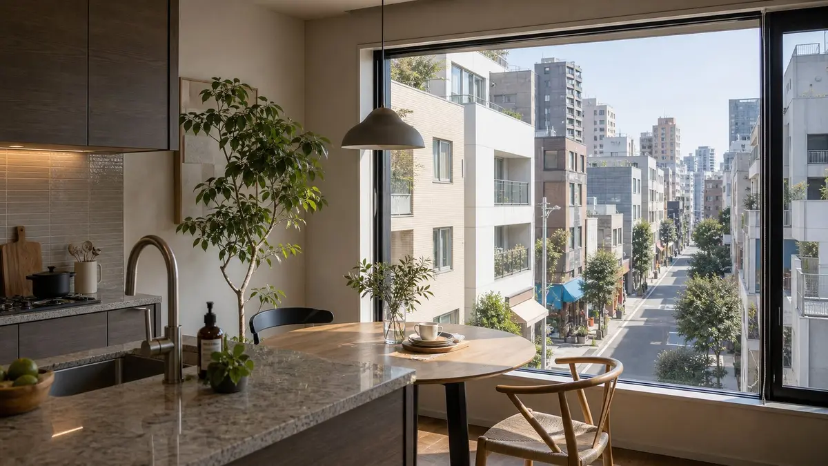 広尾周辺を想起させる落ち着いた集合住宅外観
